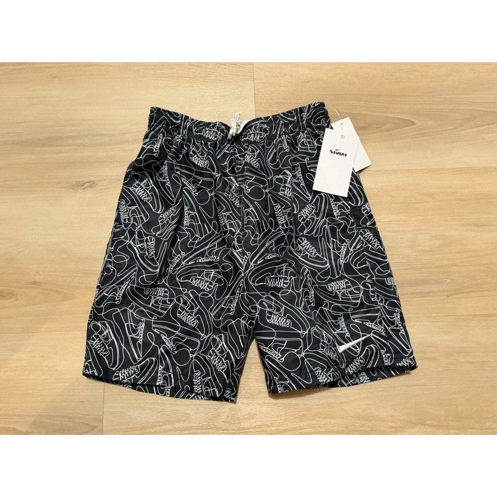 NWT Nike Swim Volley Shorts All Over Print Boys Youth Medium Black White